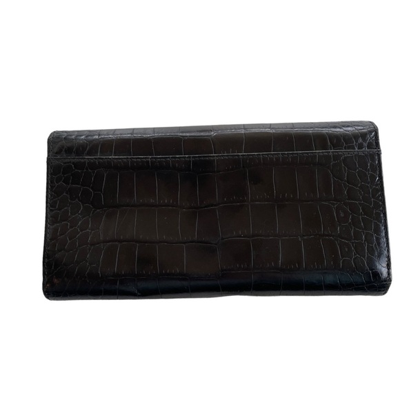 Lauren Ralph Lauren Croc Embossed Continental Wallet with Checkbook Insert Black - Picture 13 of 13
